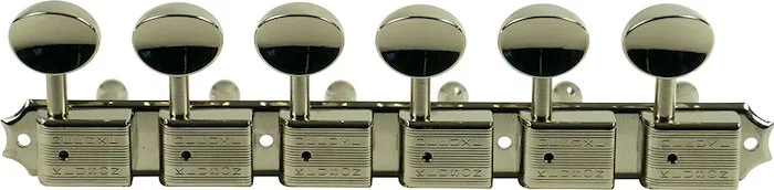 Kluson 6 On A Plate Deluxe Series Tuning Machines - Double Line - Nickel With Oval Metal Buttons