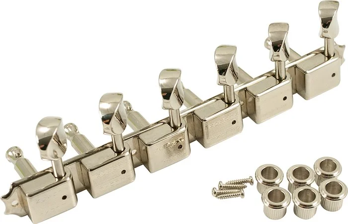 Kluson 6 On A Plate Left Hand Deluxe Series Tuning Machines - Double Line - Nickel With Oval Metal B