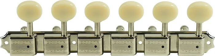 Kluson 6 On A Plate Left Hand Deluxe Series Tuning Machines - Double Line - Nickel With Oval Plastic