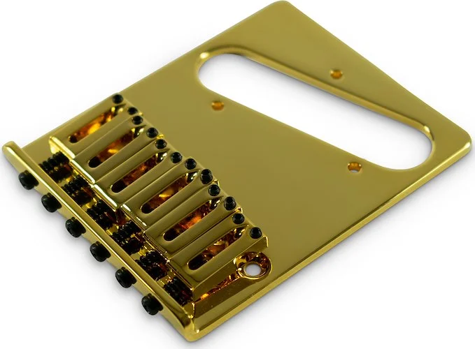 Kluson Contemporary Replacement Bridge For Left Hand Fender Telecaster With Brass Saddles Gold