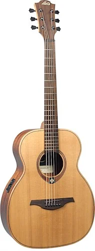 LAG TRAVEL-RCE Tramontane Acoustic Electric Travel Guitar. Red Ceder