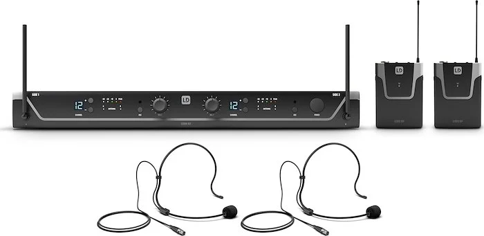 LD Systems U305.1 BPH 2 (USA Version) - Dual - Wireless Microphone System with 2 x Bodypack and 2 x Headset - 514 - 542 MHz (only available in the USA)