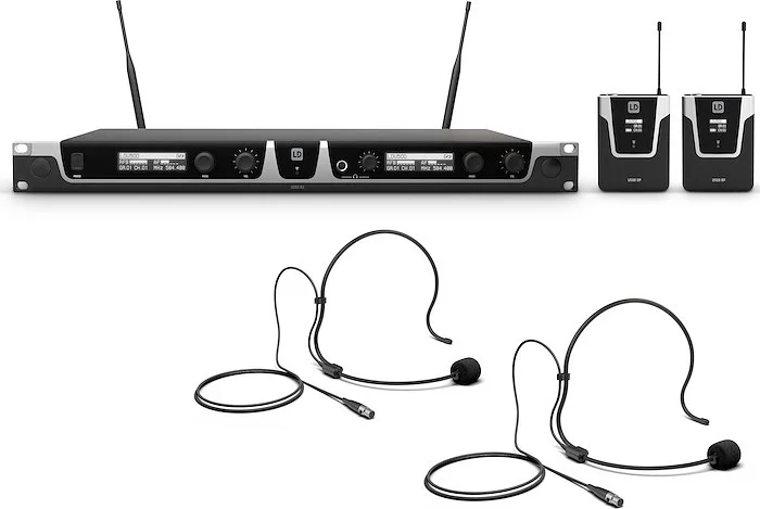 LD Systems U505.1 BPH 2 (USA-Version) - Dual - Wireless Microphone System with 2 x Bodypack and 2 x Headset - 512 - 542 MHz (only available in the USA)