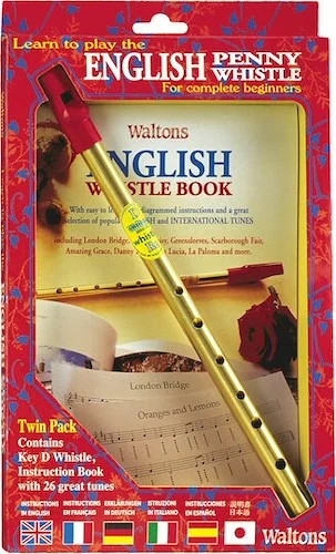 Learn to Play the English Penny Whistle for Complete Beginners - Twin Pack (including key of D whistle and instruction book with 26 great tunes)