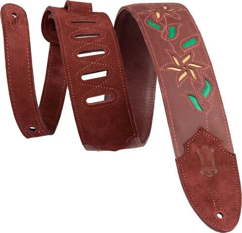 Levy's Leather Flowering Vine Strap-Burgundy w/Yel