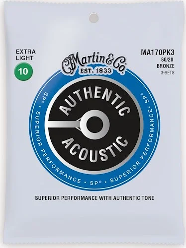  Martin Strings,  80/20 Bronze,Extra Light 10, 3 Pack