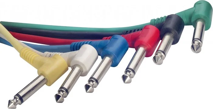 Mono patch cable, 6 x jack/jack (m/m, L-shaped), 10 cm (4"), moulded plastic