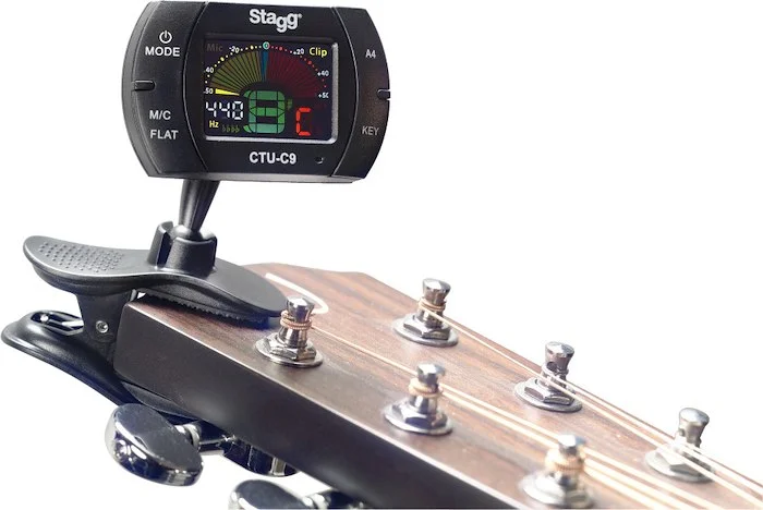 Multifunction black automatic chromatic clip-on tuner with microphone