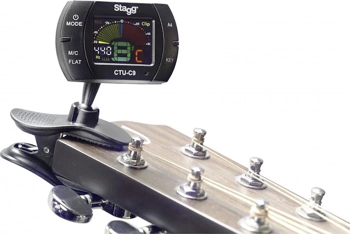 Multifunction black automatic chromatic clip-on tuner with microphone