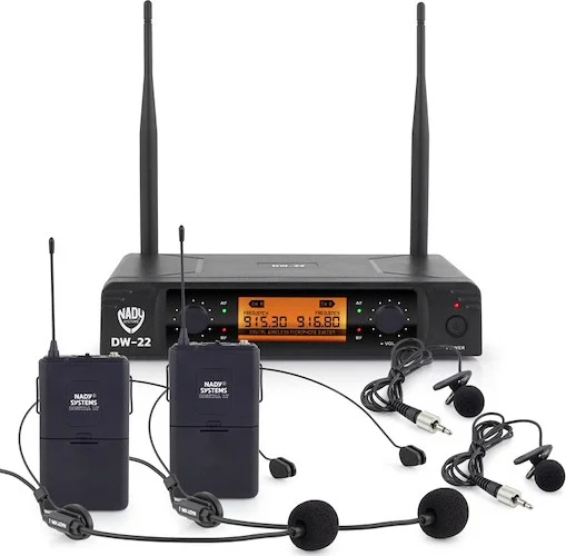 Nady DW-22 Dual Digital Wireless system with two Lapel Microphones + two headset microphones