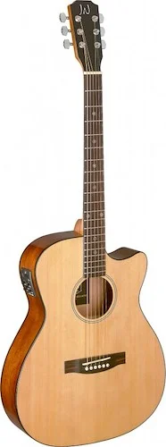 Natural-coloured acoustic-electric auditorium guitar with solid spruce top, Bessie series