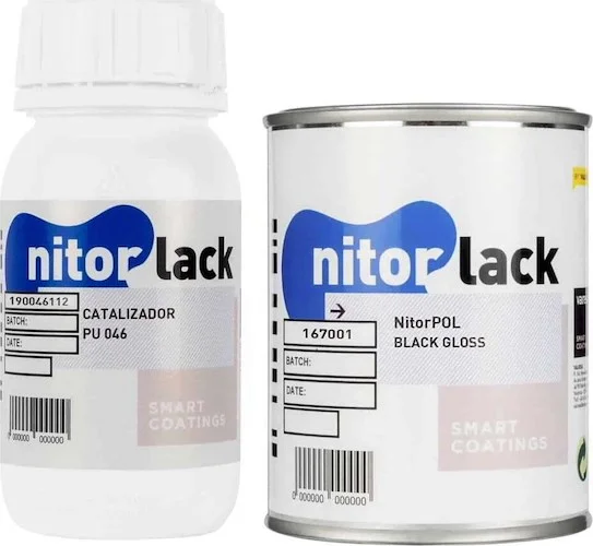 Nitorlack Black Gloss Polyurethane 500ml Can (includes catalyst)<br>