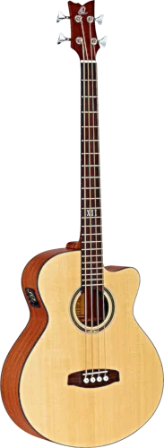 Ortega Guitars D538-4 Deep Series 5 Medium Scale 4-String Acoustic Bass Solid Spruce Top, Mahogany Back & Sides, Open Pore Finish with Built-in Electronics & Cutaway