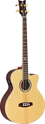 Ortega Guitars D538-4 Deep Series 5 Medium Scale 4-String Acoustic Bass Solid Spruce Top, Walnut Back & Sides, Open Pore Finish with Built-in Electronics & Cutaway