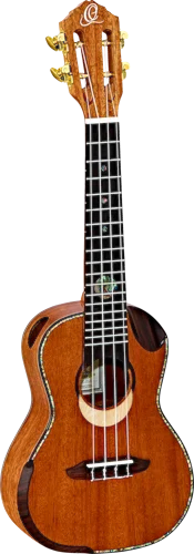 Ortega Guitars ECLIPSE-CC4 Eclipse Series Concert Ukulele All Solid Mahogany, Walnut Armrest & Scalloped Cutaway with Free Deluxe Gig Bag