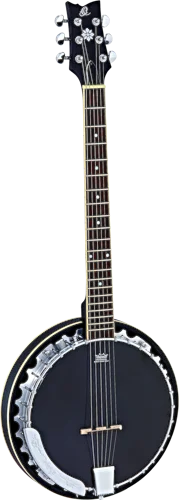 Ortega Guitars OBJE350/6-SBK Raven Series Guitar-Banjo 6-string Mahogany Resonator Body & Built-in Electronics w/ Free Bag, Black Satin Finish