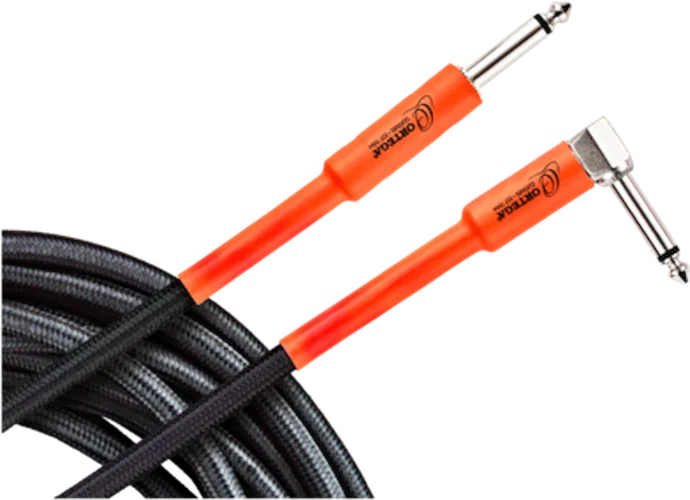 Ortega Guitars OECI-10 Economy Series Instrument Cable 10ft Intrument Cable 1/4"  Straight/Angle, 24 Gauge AWD, .8mm dia, braided nylon black w/ orange sleeves