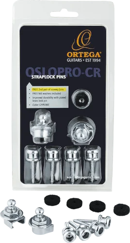 Ortega Guitars OSLOPRO-CR Strap Locks - 1 complete pair plus free extra 2nd pair of Buttons, Chrome