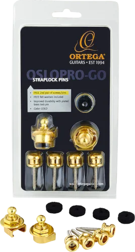 Ortega Guitars OSLOPRO-GO Strap Locks - 1 complete pair plus free extra 2nd pair of Buttons, Gold