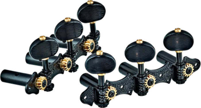 Ortega Guitars OTMDLX-BKBK Classical Tuning Machines Deluxe Black Baseplate with Black Ebony-Style Buttons