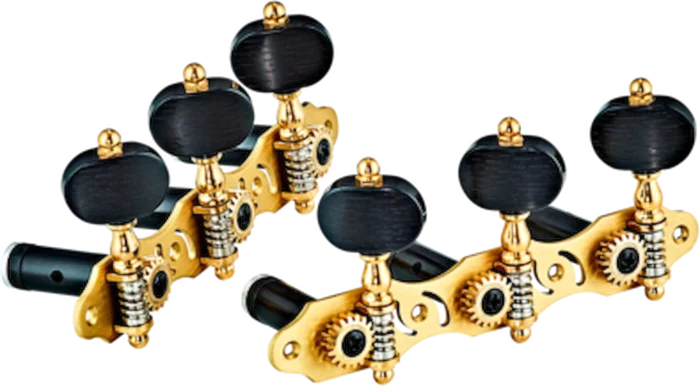Ortega Guitars OTMPRIVATE Classical Tuning Machines Private Room Matte Brass Baseplate with Black Ebony-Style Buttons