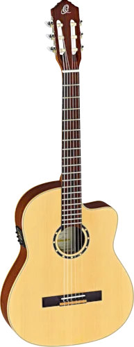 Ortega Guitars RCE125SN Family Series Slim Neck Acoustic Electric Thinline Nylon Classical 6-String Guitar w/ Free Bag, Spruce Top and Mahogany Body, Satin Finish 