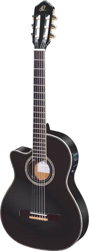 Ortega Guitars RCE145LBK Family Series Pro Left Handed Slim Neck Acoustic Electric Thinline Nylon Classical 6-String Guitar w/ Free Bag, Solid Canadian Engelmann Spruce Top and Mahogany Body, Black Gloss Finish