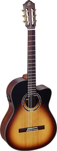 Ortega Guitars RCE158SN-TSB Feel Series Slim Neck Acoustic Electric Nylon 6-String Guitar w/ Free Bag, Solid Canadian Spruce Top and Walnut Body, Tobacco Sunburst Gloss Finish