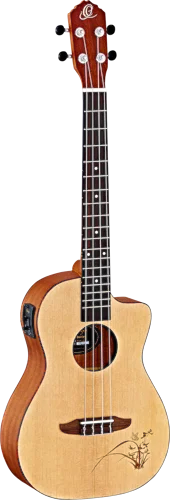 Ortega Guitars RU5CE-BA Bonfire Series Baritone Ukulele with Tortoise Binding and Laser Etching, with Built-in Electronics & Cutaway
