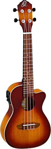 Ortega Guitars RUDAWN-CE Earth Series Concert Ukulele with White ABS Binding Transparent Tequila Sunburst Open Pore Finish, with Elect/Cutaway