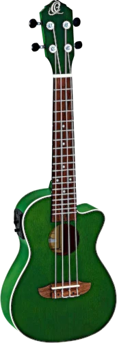 Ortega Guitars RUFOREST-CE Earth Series Concert Ukulele with White ABS Binding Transparent Forest Green Open Pore Finish, with Elect/Cutaway