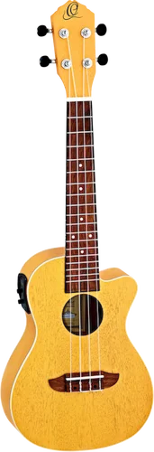 Ortega Guitars RUGOLD-CE Earth Series Concert Ukulele with White ABS Binding Transparent Gold Open Pore Finish, with Elect/Cutaway