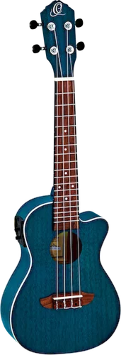 Ortega Guitars RUOCEAN-CE Earth Series Concert Ukulele with White ABS Binding Transparent Ocean Blue Open Pore Finish, with Elect/Cutaway