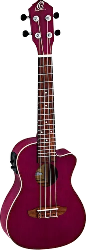 Ortega Guitars RURUBY-CE Earth Series Concert Ukulele with White ABS Binding Transparent Raspberry Open Pore Finish, with Elect/Cutaway