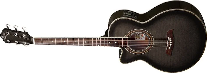 Oscar Schmidt OG10CEFTBLH-R Folk Cutaway Left-Handed Acoustic Guitar W/Pre Amp. Flame Trans Black