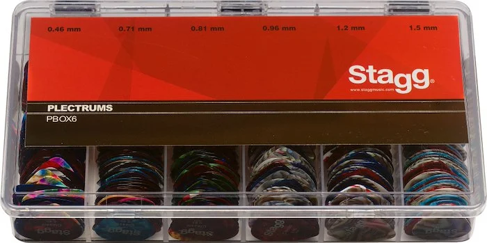 Pack of 600 Stagg standard plastic picks, 6 gauges, various colours