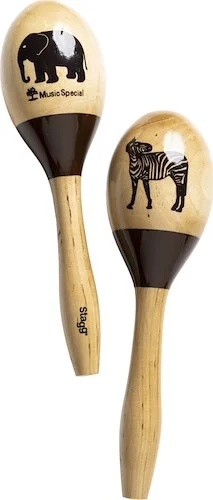 Pair of oval wooden maracas, African finish, 23 cm (9")