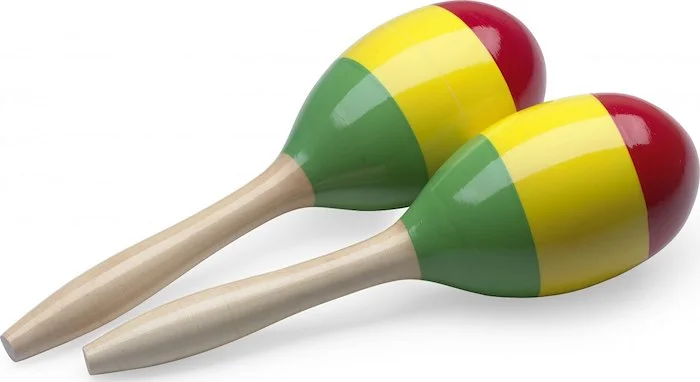 Pair of oval wooden maracas, reggae finish, 29 cm (11.4")