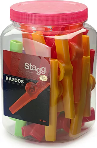 Box of 30 plastic kazoos of different colours