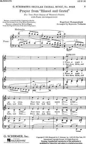 Prayer From Hansel And Gretel For Two Part Chorus Of Women's Voices With Piano
