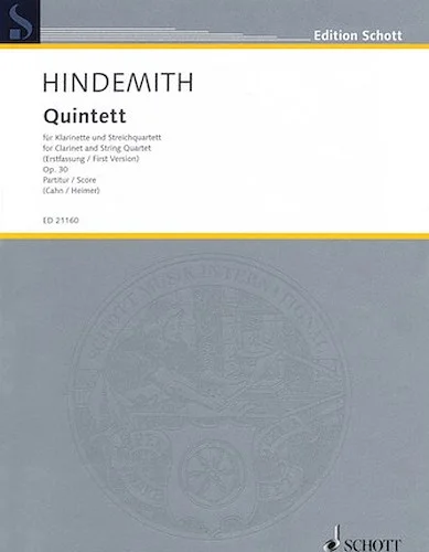 Quintet, Op. 30 - Clarinet and String Quartet
First Version (1923)