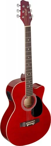 Red auditorium cutaway acoustic-electric guitar with basswood top