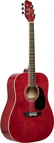 Red dreadnought acoustic guitar with basswood top