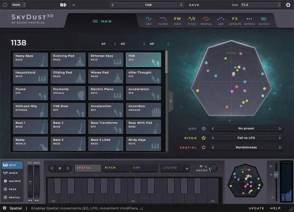SkyDust 3D Immersive Synth Plug-In (Download)<br>SkyDust 3D Synth Plug-In 8 oscillator immersive virtual instrument
