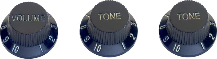 Volume and tone knobs (x 2) for S type electric guitar, black, white letter