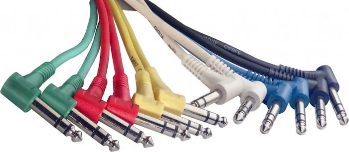 Stereo patch cable, 6 x jack/jack (m/m, L-shaped), 60 cm (2'), moulded plastic