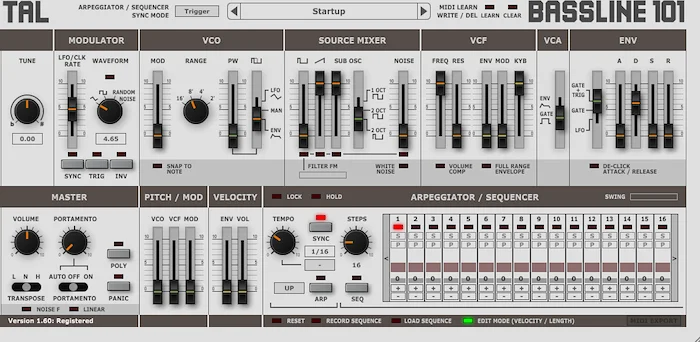 TAL BassLine-101 (Download) <br>Virtual analog bass synthesizer especially made for bass, acid sounds and effects