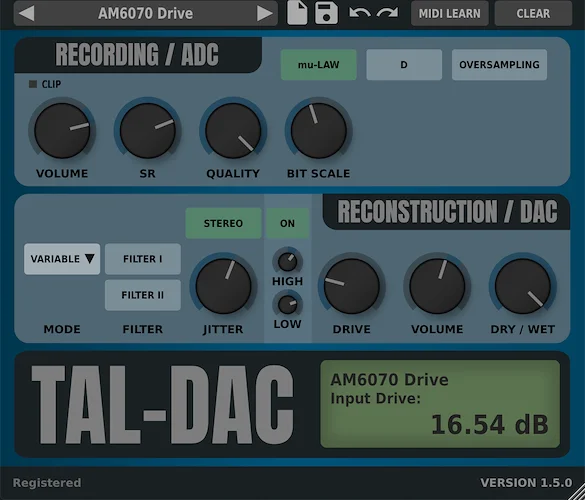 TAL DAC Bit Crusher (Download) <br>Audio plug-ins for macOS, Windows and Linux