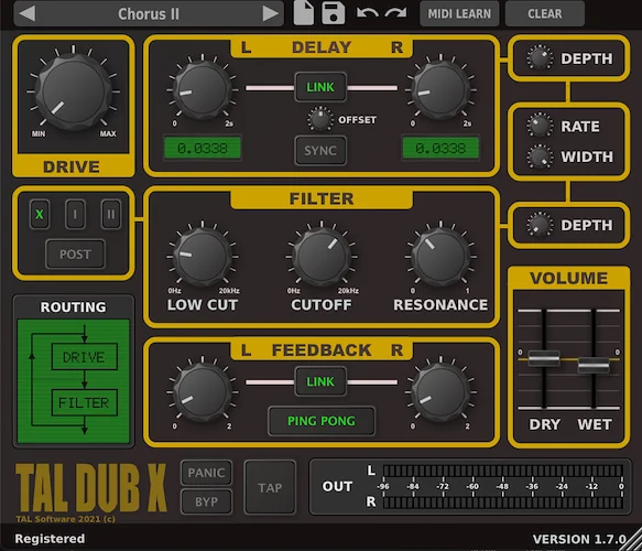 TAL Dub-X Delay (Download) <br>Audio plug-ins for macOS, Windows and Linux