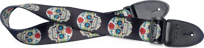 Terylene guitar strap with Mexican skull 2 pattern